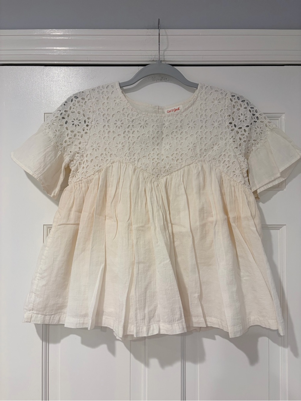 Cat & Jack Cream Eyelet Top with Embroidered Yoke